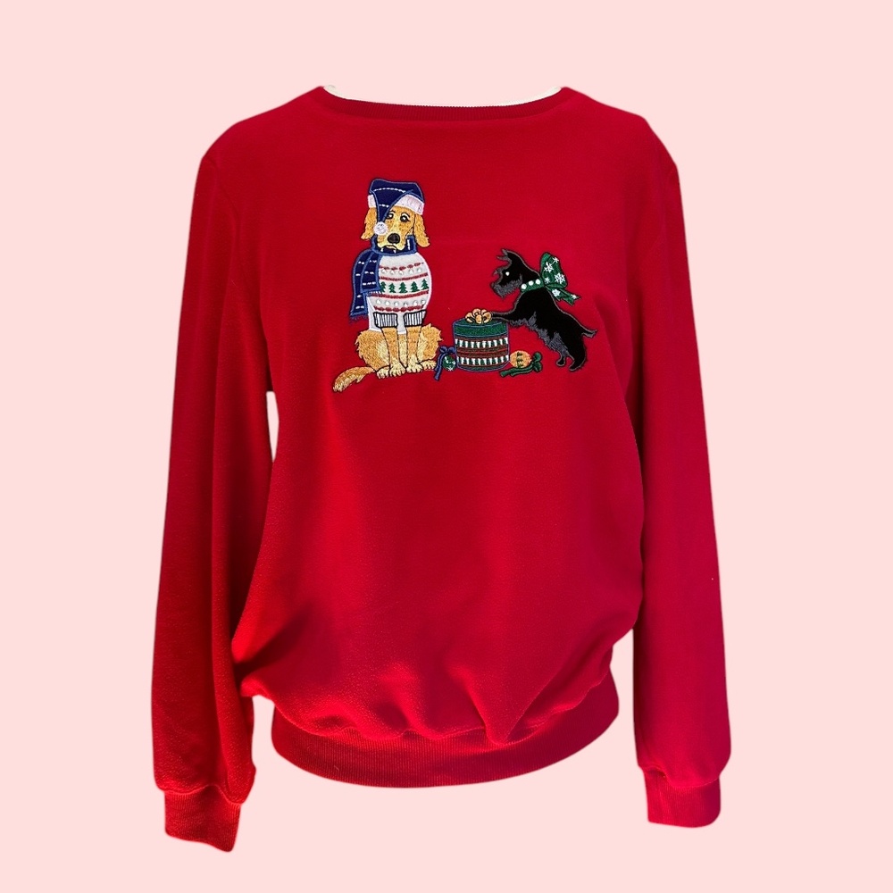 Vintage Christmas holiday fleece pullover dog sweater‎ size small medium